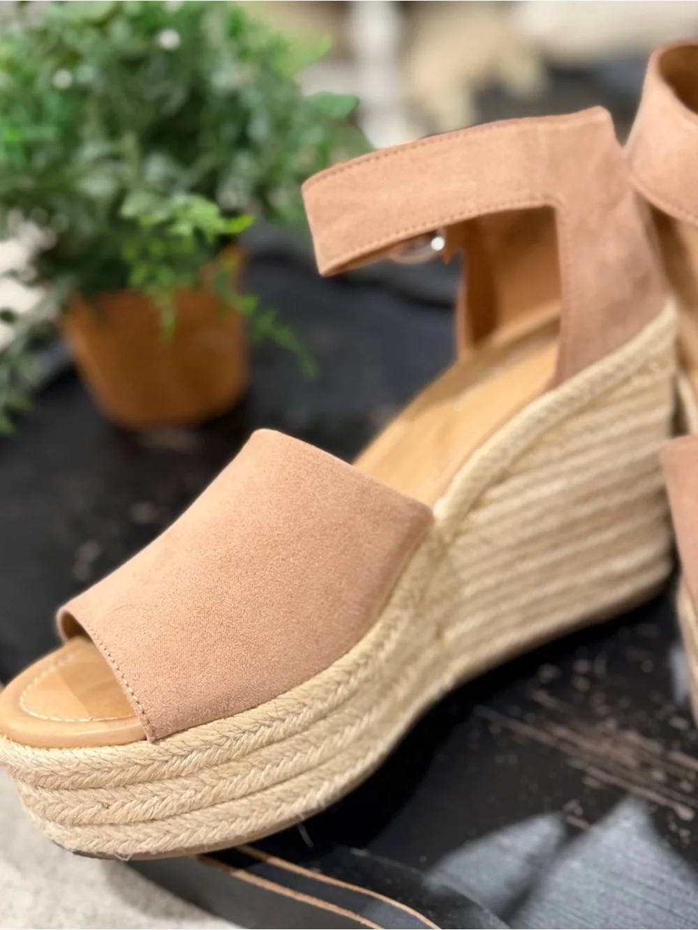 Nine West Tan Suede Espadrille Platform Wedge Sandals with Ankle Buckle - Picture 10 of 11